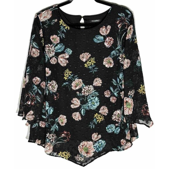Roz & Ali Womens Floral Textured Top Size 2X Plus Cottage Whimsigoth Asymmetric - Picture 1 of 15